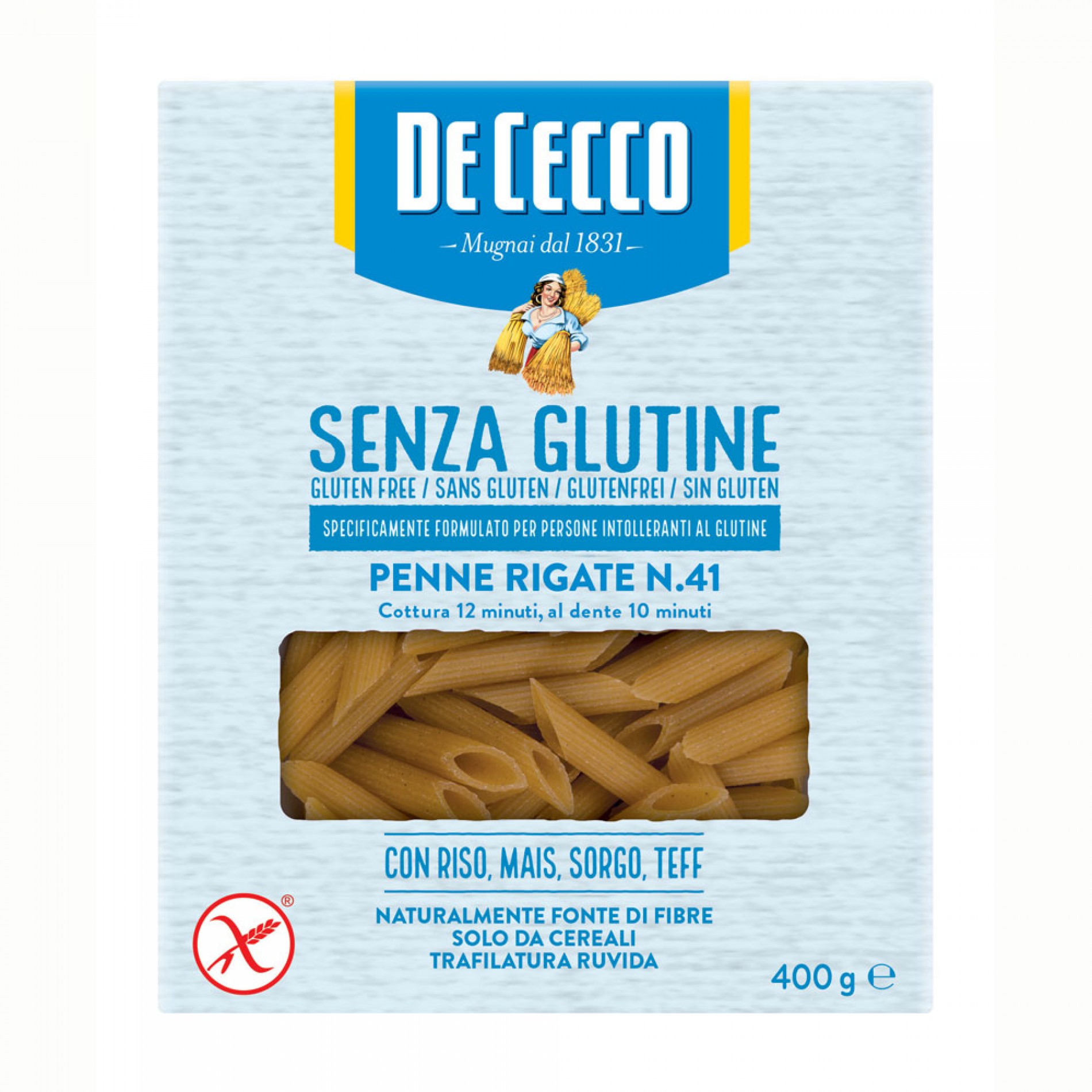 Ζυμαρικά Penne Rigate no. 41  χωρίς Γλουτένη De Cecco 400gr 